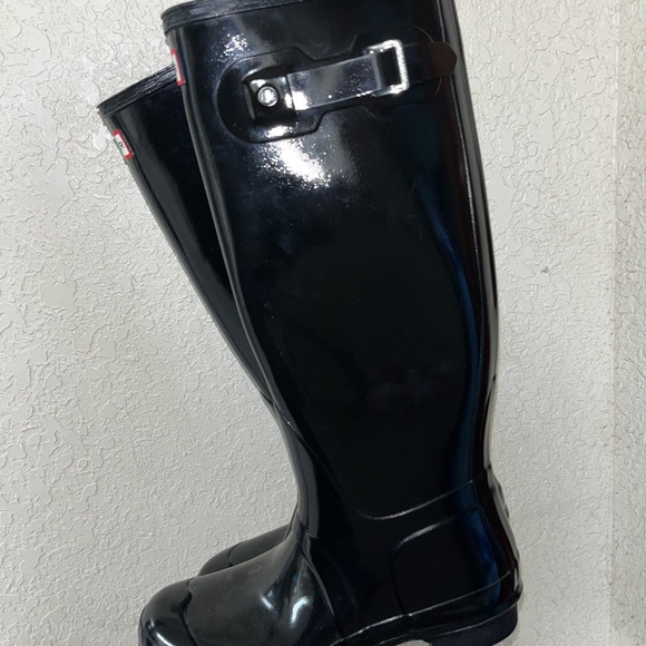 Hunter Original Tall Gloss Rain Boots Black Women’s - Picture 3 of 12